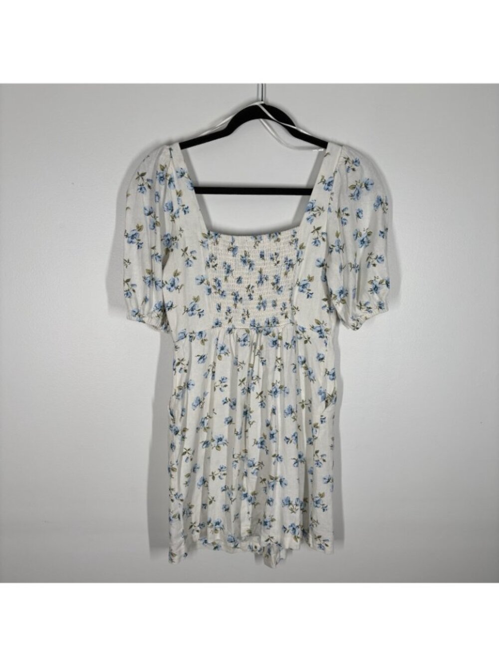 Old Navy Women XS Ivory Floral Boho Puff Sleeve Linen Blend Mini Dress NWT - Picture 11 of 12